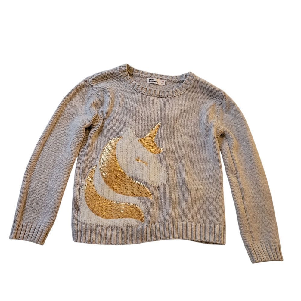 Epic Threads Gray Sweater with Gold And Cream Unicorn.
